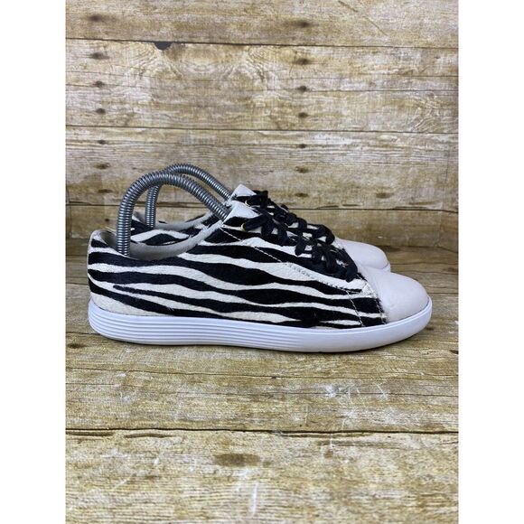 COLE HAAN Grand Crosscourt Sneaker Womens 6.5 B BLACK & WHITE Zebra Calf Hair - Picture 1 of 11